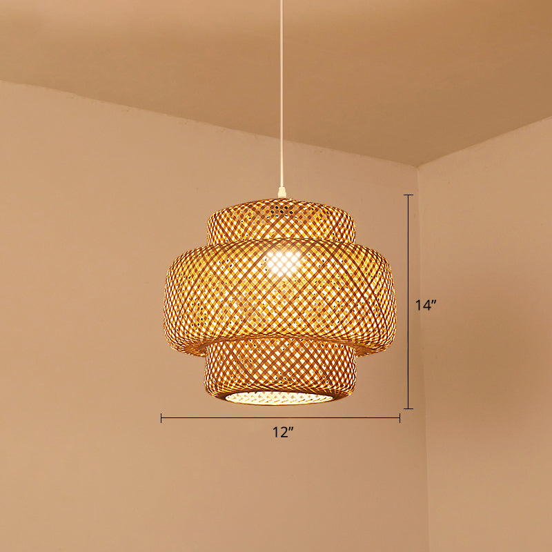 Contemporary Bamboo Pendant Light - Single-Bulb Suspension Fixture For Restaurants