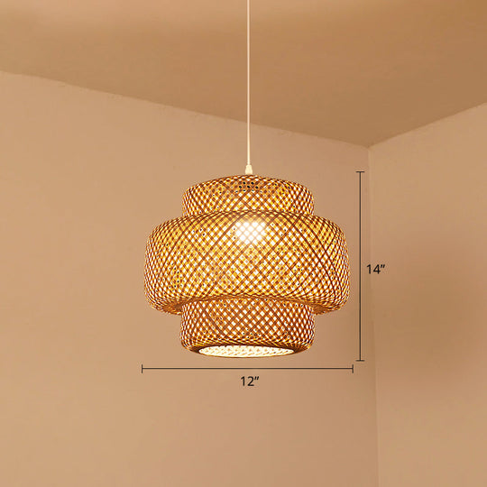 Contemporary Bamboo Pendant Light - Single-Bulb Suspension Fixture For Restaurants