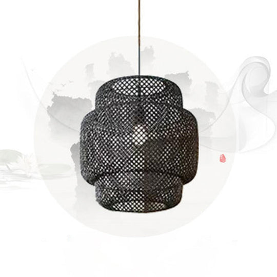 Bamboo Lantern Suspension Pendant Light - Simplicity At Its Best! Black / 15