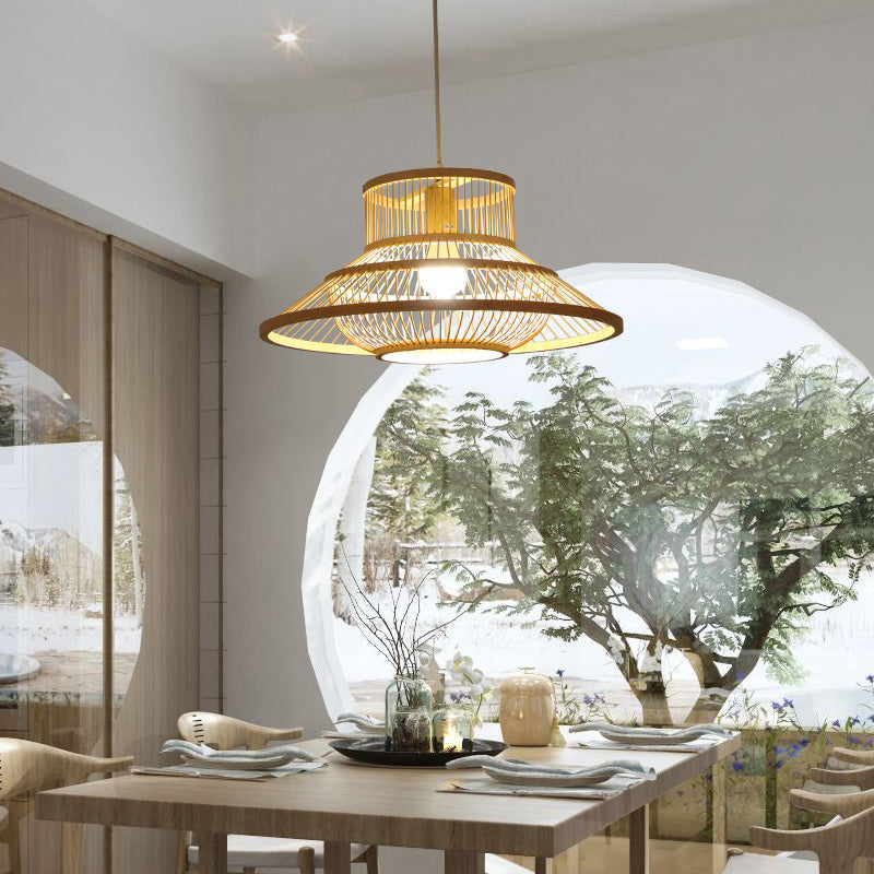 Handcrafted Bamboo Suspension Pendant Light For Tea Rooms - Minimalist Wood Design