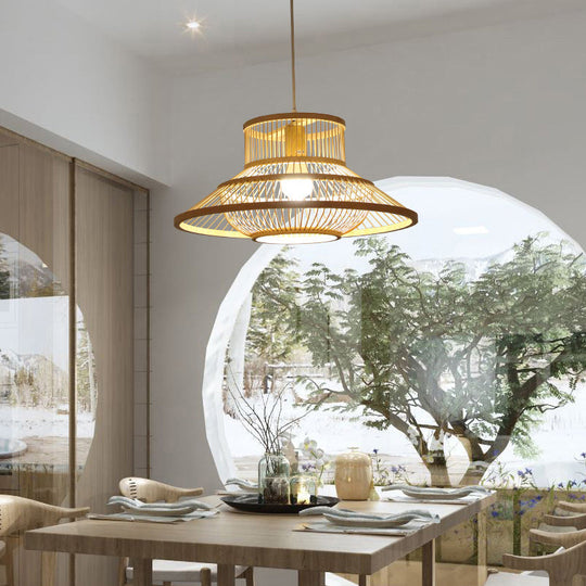 Handcrafted Bamboo Suspension Pendant Light For Tea Rooms - Minimalist Wood Design