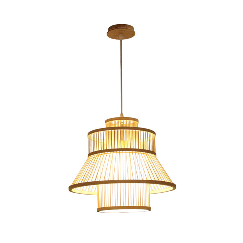 Handcrafted Bamboo Suspension Pendant Light For Tea Rooms - Minimalist Wood Design