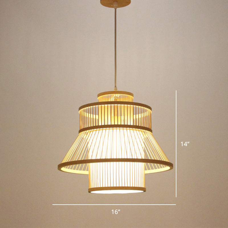 Handcrafted Bamboo Suspension Pendant Light For Tea Rooms - Minimalist Wood Design / Q