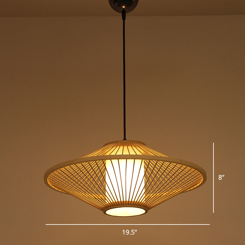 Handcrafted Bamboo Suspension Pendant Light For Tea Rooms - Minimalist Wood Design / D