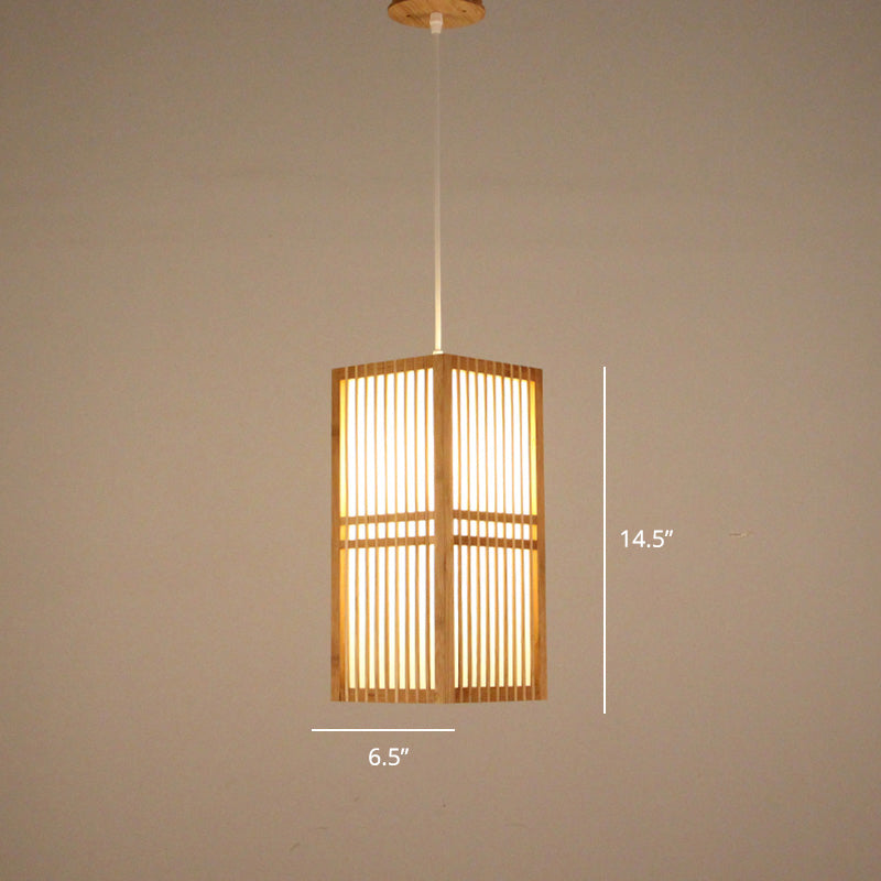 Handcrafted Bamboo Suspension Pendant Light For Tea Rooms - Minimalist Wood Design / S