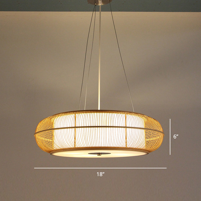 Handcrafted Bamboo Suspension Pendant Light For Tea Rooms - Minimalist Wood Design / E