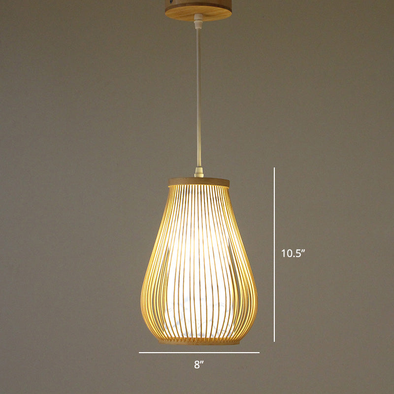 Handcrafted Bamboo Suspension Pendant Light For Tea Rooms - Minimalist Wood Design / C