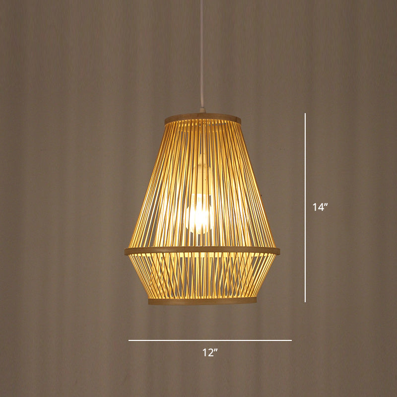 Handcrafted Bamboo Suspension Pendant Light For Tea Rooms - Minimalist Wood Design / L