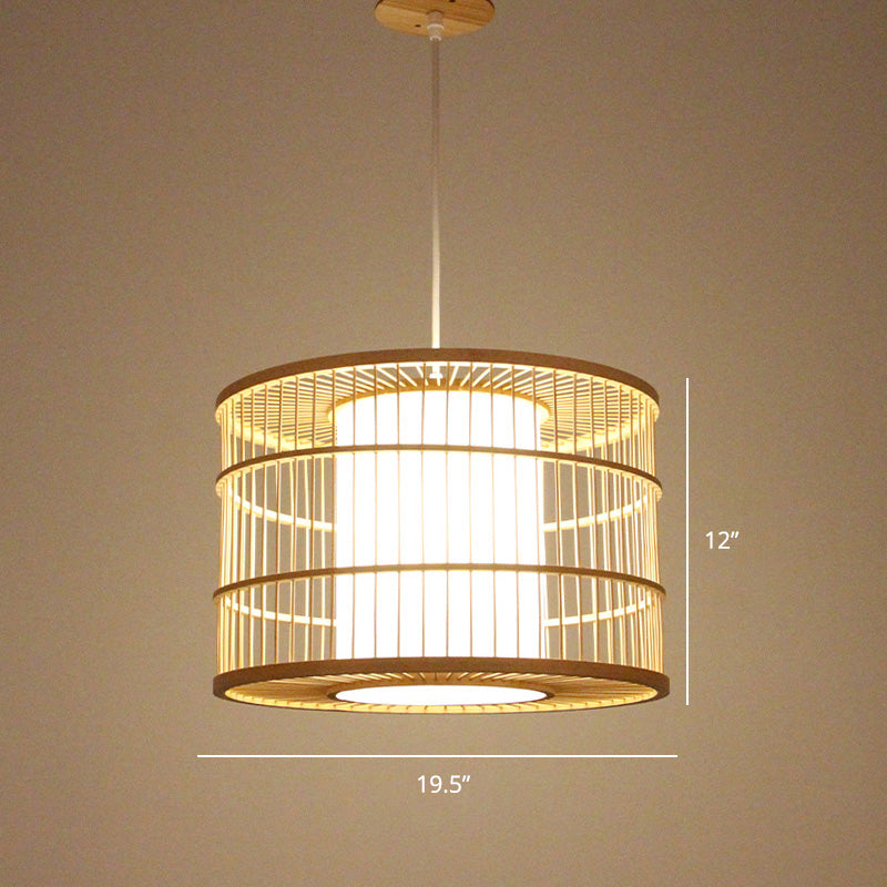 Handcrafted Bamboo Suspension Pendant Light For Tea Rooms - Minimalist Wood Design / M