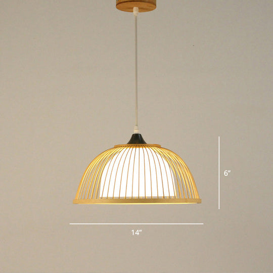 Handcrafted Bamboo Suspension Pendant Light For Tea Rooms - Minimalist Wood Design / B