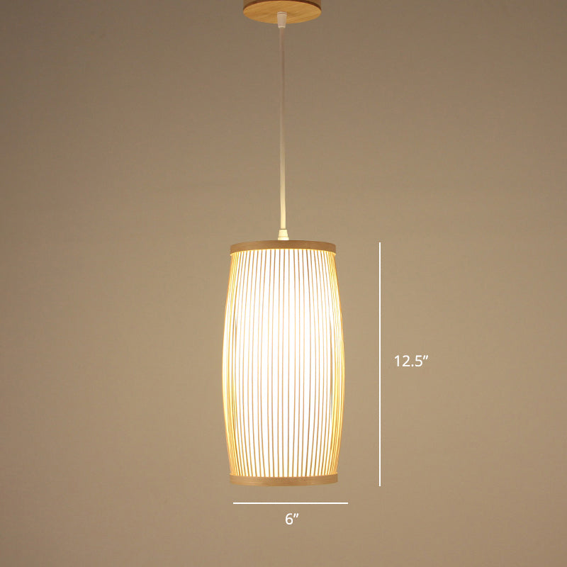 Handcrafted Bamboo Suspension Pendant Light For Tea Rooms - Minimalist Wood Design / G