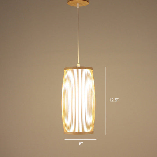 Handcrafted Bamboo Suspension Pendant Light For Tea Rooms - Minimalist Wood Design / G