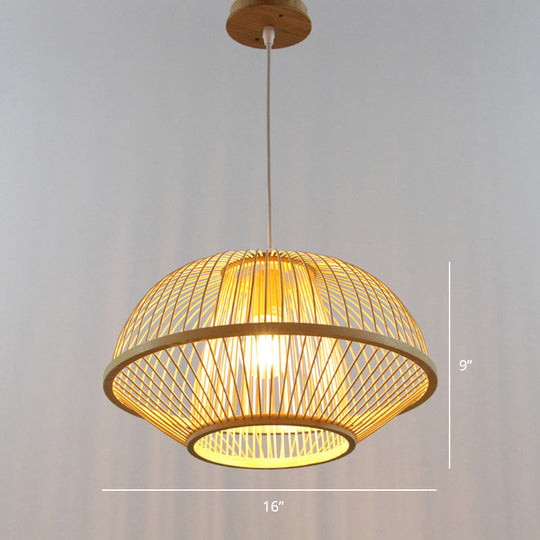 Handcrafted Bamboo Suspension Pendant Light For Tea Rooms - Minimalist Wood Design / P