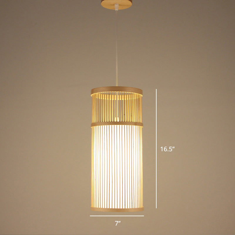 Handcrafted Bamboo Suspension Pendant Light For Tea Rooms - Minimalist Wood Design / F