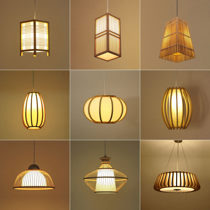 Modern Handwoven Bamboo Pendant Light For Restaurants - Single Wood Hanging Ceiling