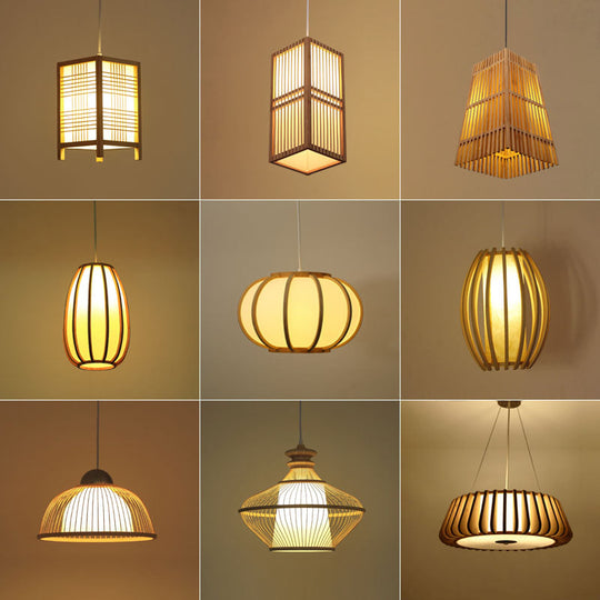 Modern Handwoven Bamboo Pendant Light For Restaurants - Single Wood Hanging Ceiling