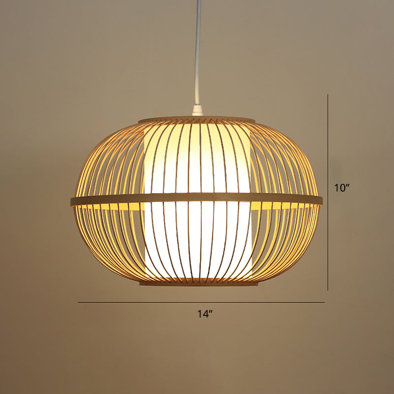 Modern Handwoven Bamboo Pendant Light For Restaurants - Single Wood Hanging Ceiling