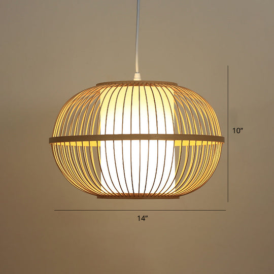 Modern Handwoven Bamboo Pendant Light For Restaurants - Single Wood Hanging Ceiling