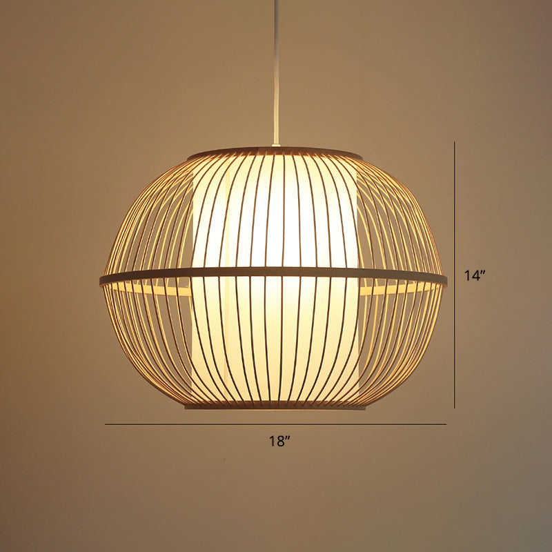 Modern Handwoven Bamboo Pendant Light For Restaurants - Single Wood Hanging Ceiling