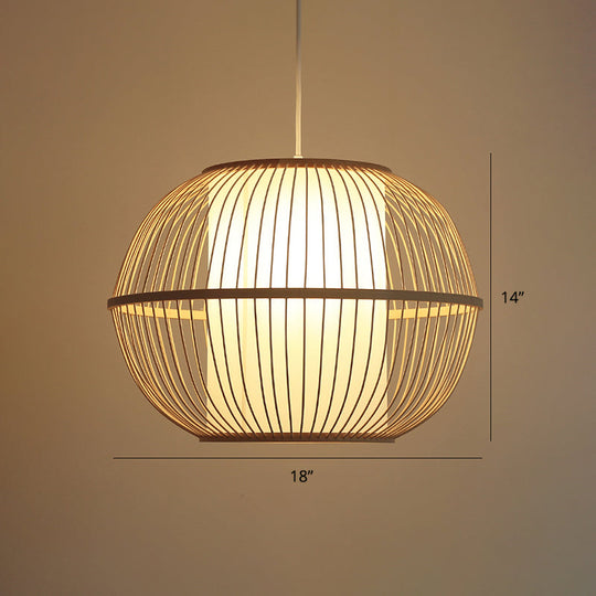 Modern Handwoven Bamboo Pendant Light For Restaurants - Single Wood Hanging Ceiling