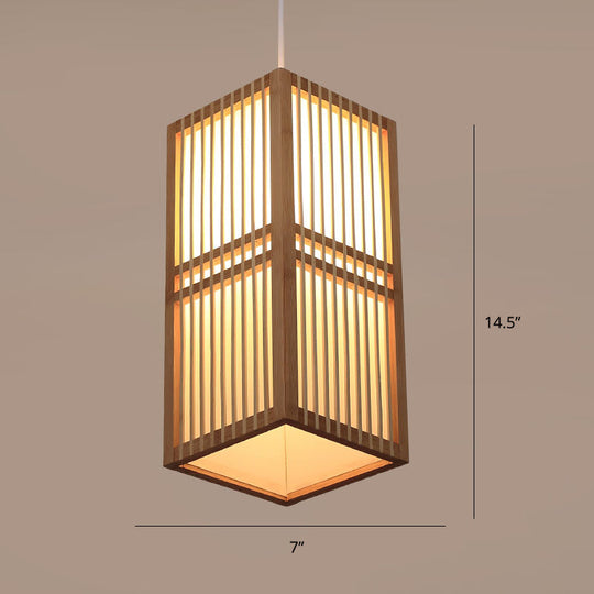 Modern Handwoven Bamboo Pendant Light For Restaurants - Single Wood Hanging Ceiling