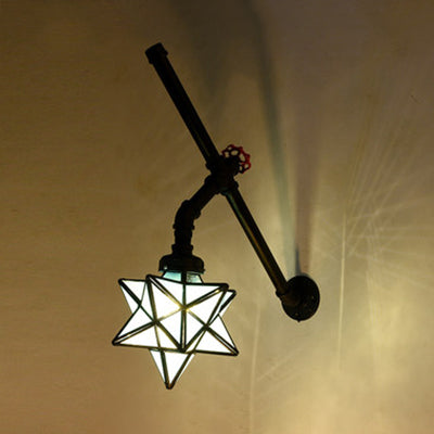 Loft Style Stained Glass Star Wall Sconce Light In Orange/Blue Blue