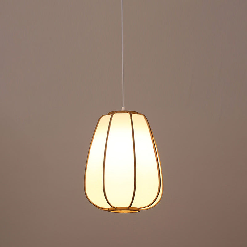 Modern Handwoven Bamboo Pendant Light For Restaurants - Single Wood Hanging Ceiling