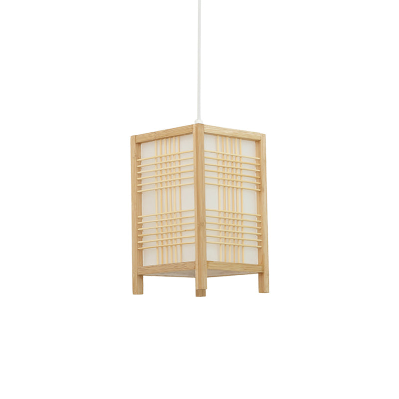 Modern Handwoven Bamboo Pendant Light For Restaurants - Single Wood Hanging Ceiling