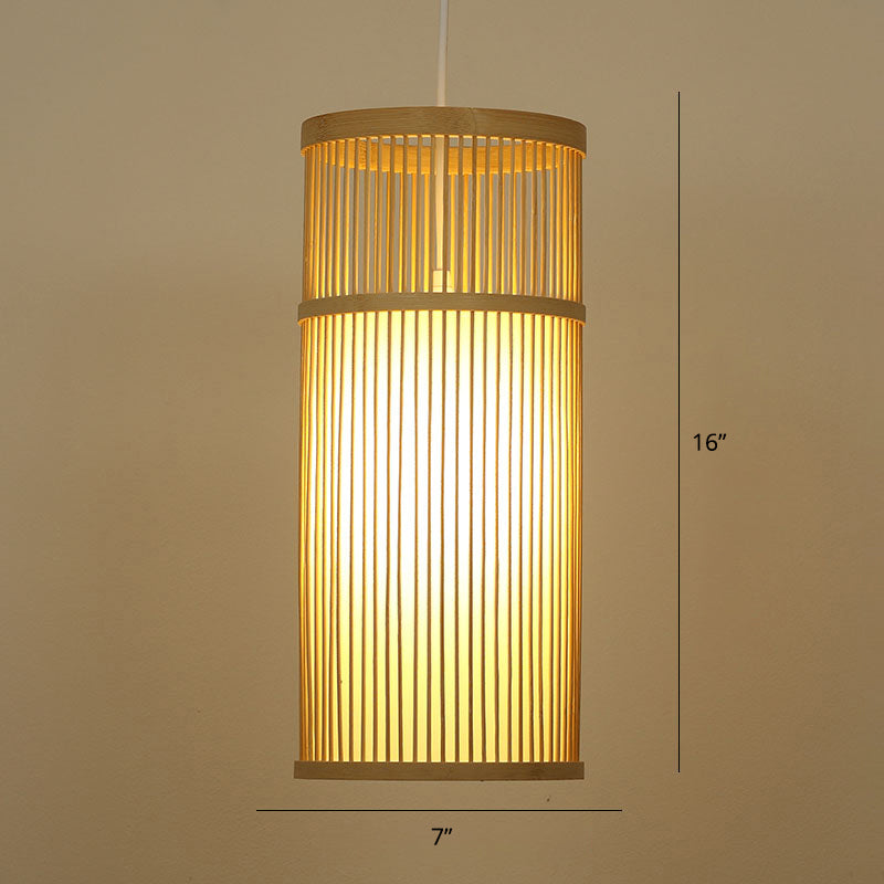 Modern Handwoven Bamboo Pendant Light For Restaurants - Single Wood Hanging Ceiling