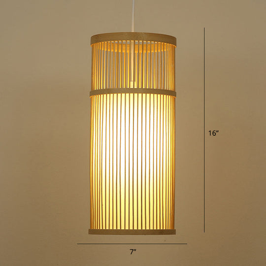 Modern Handwoven Bamboo Pendant Light For Restaurants - Single Wood Hanging Ceiling