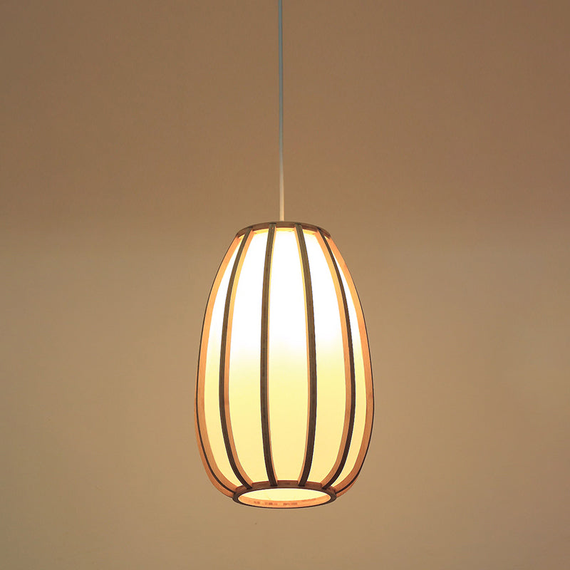 Modern Handwoven Bamboo Pendant Light For Restaurants - Single Wood Hanging Ceiling