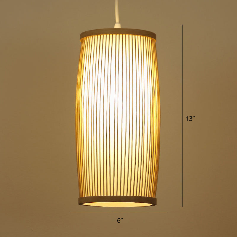 Modern Handwoven Bamboo Pendant Light For Restaurants - Single Wood Hanging Ceiling