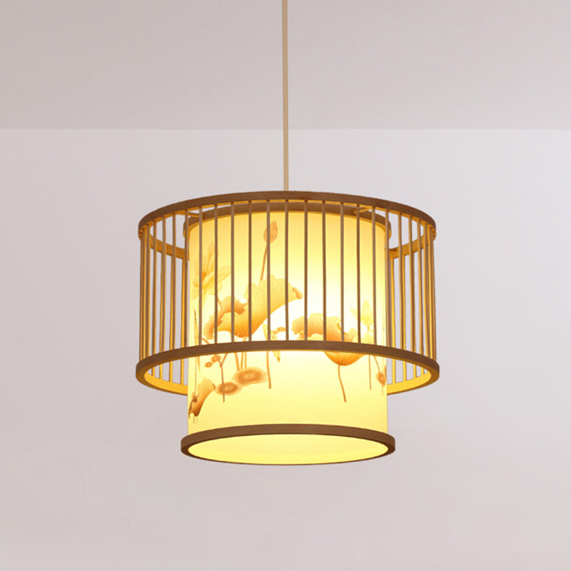 Modern Handwoven Bamboo Pendant Light For Restaurants - Single Wood Hanging Ceiling