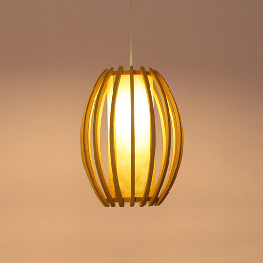 Modern Handwoven Bamboo Pendant Light For Restaurants - Single Wood Hanging Ceiling