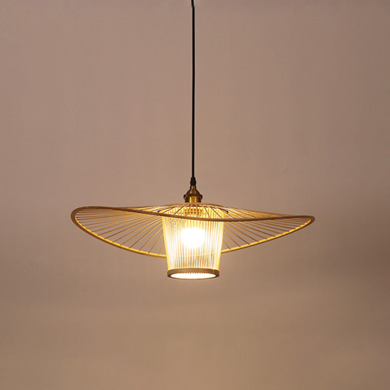 Modern Handwoven Bamboo Pendant Light For Restaurants - Single Wood Hanging Ceiling