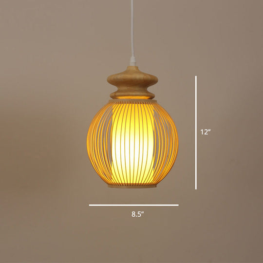 Modern Handwoven Bamboo Pendant Light For Restaurants - Single Wood Hanging Ceiling