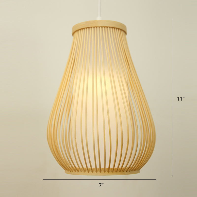 Modern Handwoven Bamboo Pendant Light For Restaurants - Single Wood Hanging Ceiling