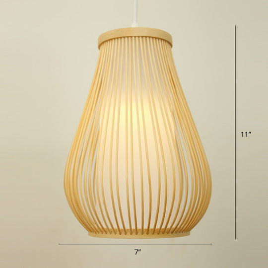 Modern Handwoven Bamboo Pendant Light For Restaurants - Single Wood Hanging Ceiling