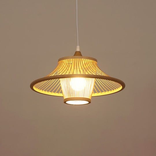 Modern Handwoven Bamboo Pendant Light For Restaurants - Single Wood Hanging Ceiling