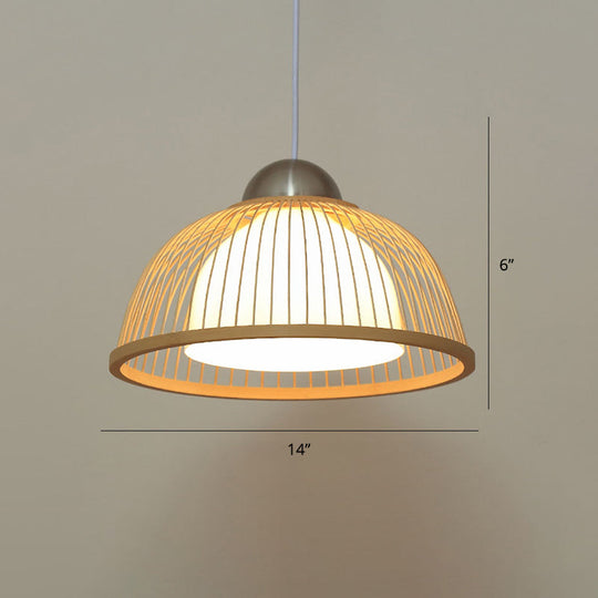 Modern Handwoven Bamboo Pendant Light For Restaurants - Single Wood Hanging Ceiling