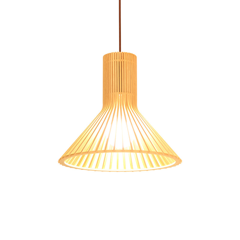 Modern Wooden Pendant Light Fixture For Dining Room - Single-Bulb Suspension Design