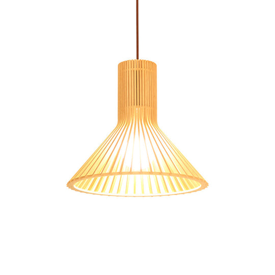 Modern Wooden Pendant Light Fixture For Dining Room - Single-Bulb Suspension Design