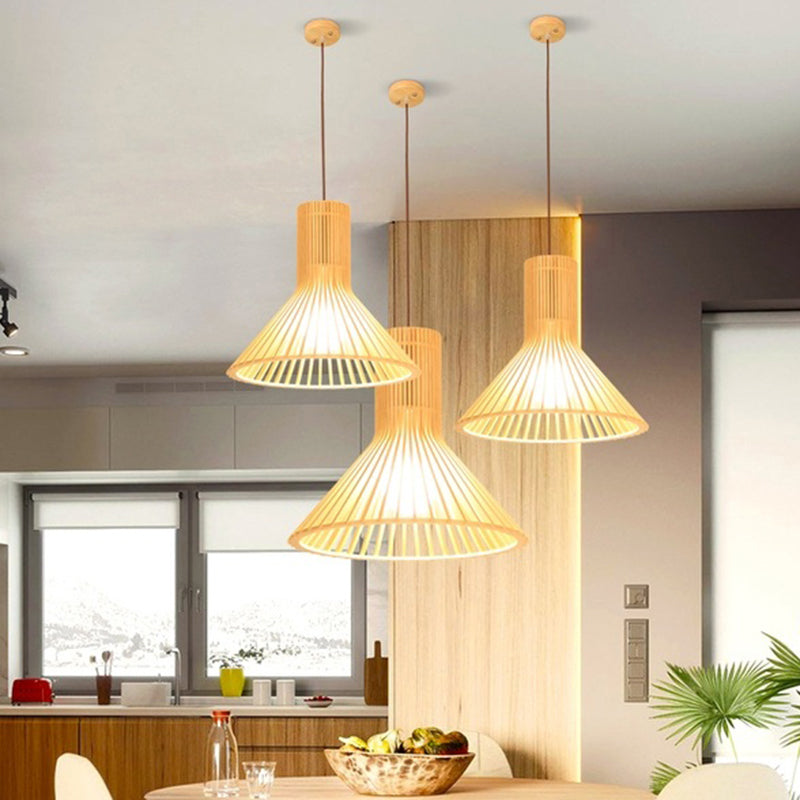 Modern Wooden Pendant Light Fixture For Dining Room - Single-Bulb Suspension Design Wood / Small D