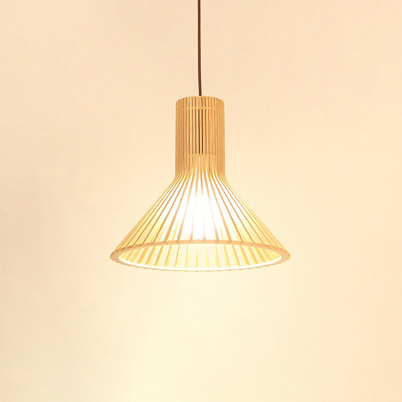 Modern Wooden Pendant Light Fixture For Dining Room - Single-Bulb Suspension Design