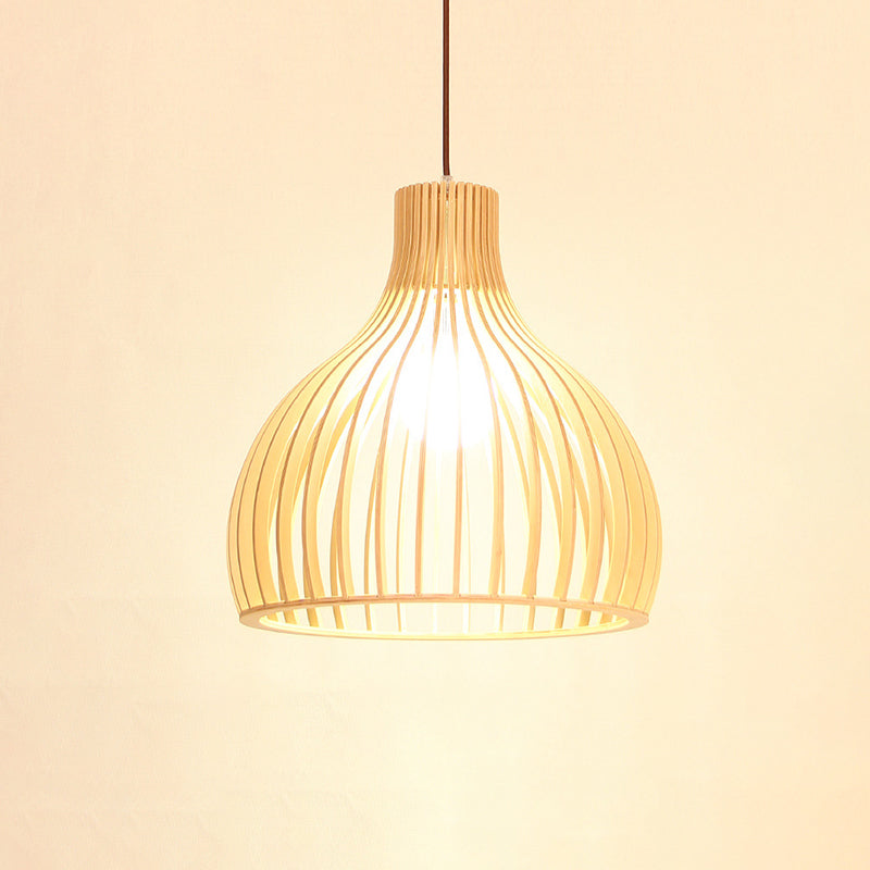 Modern Wooden Pendant Light Fixture For Dining Room - Single-Bulb Suspension Design