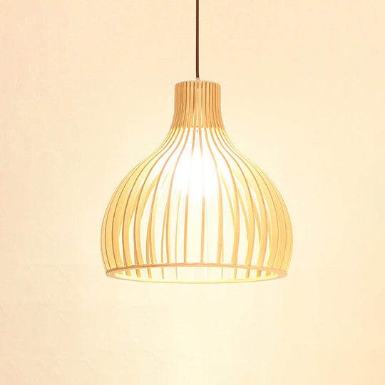 Modern Wooden Pendant Light Fixture For Dining Room - Single-Bulb Suspension Design