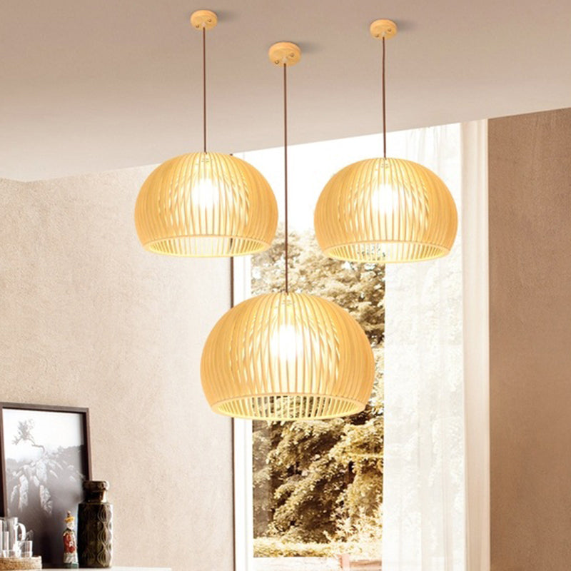 Modern Wooden Pendant Light Fixture For Dining Room - Single-Bulb Suspension Design