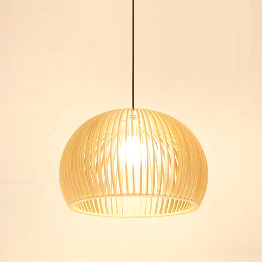 Modern Wooden Pendant Light Fixture For Dining Room - Single-Bulb Suspension Design