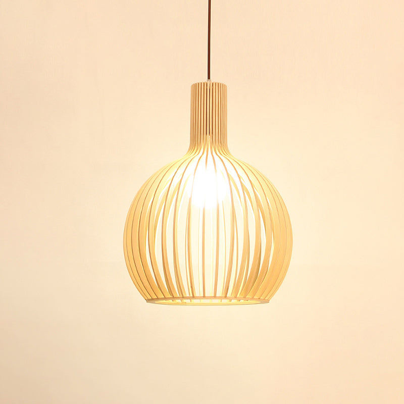 Modern Wooden Pendant Light Fixture For Dining Room - Single-Bulb Suspension Design