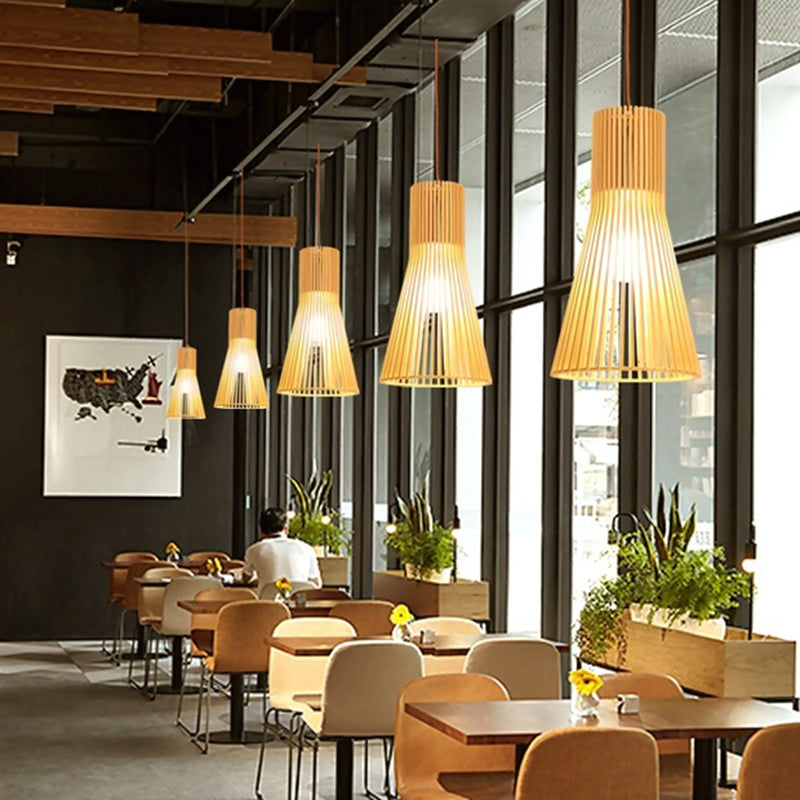 Modern Wooden Pendant Light Fixture For Dining Room - Single-Bulb Suspension Design